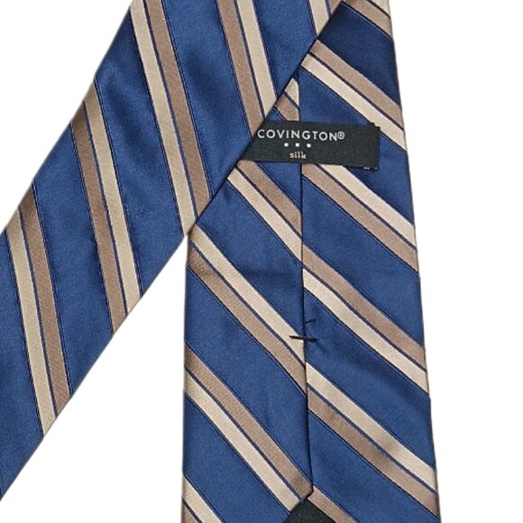 Covington Silk Repp Tie Men’s 59.5” Navy Gold Stripe Preppy Designer Wide New - Picture 4 of 4